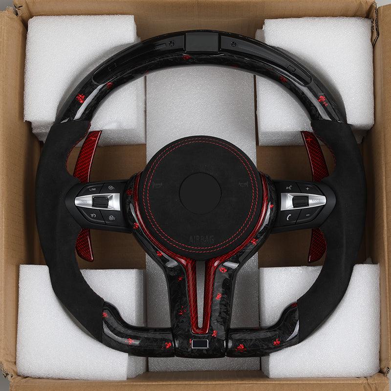 Custom Half Alcantara Red Forged Carbon LED Steering Wheel for BMW F01 F07 F10 F30 F31 F36 X5 F15 X6 F16 F80 F82 F85 F87 F90 - YunLexus