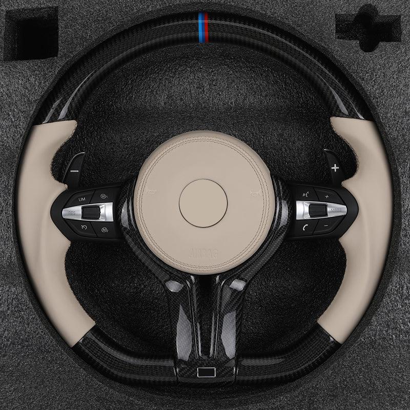Custom Half Leather Carbon Fibre Steering Wheel for BMW F10 F30 F11 F26 F32 F80 F82 F90 F92 E70 E71 X5 F15 E60 E90 E93 Z4 E89 - YunLexus