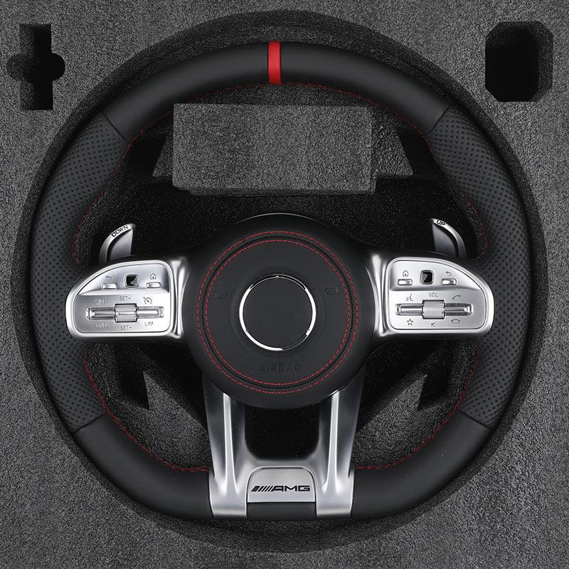 Custom Silver Trim Half Perforated Leather Steering Wheel for Mercedes Benz GLE W166 W167 W211 C300 W204 W205 W206 W213 W221 AMG - YunLexus Custom Custom Steering Wheels for Mercedes