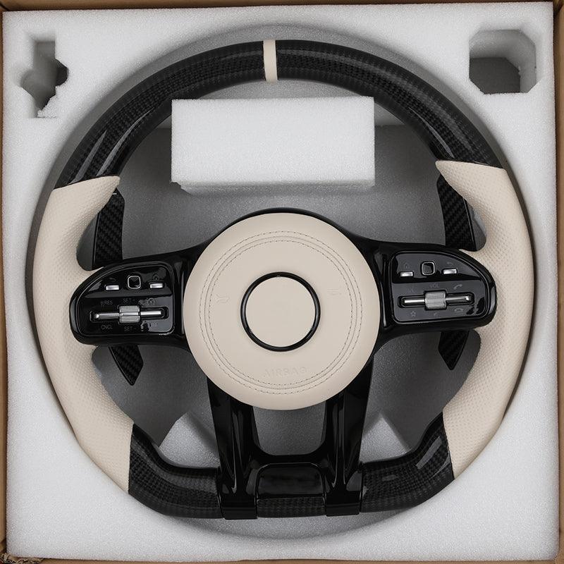 Custom Volant Lenkrad Half Leather Carbon Fiber Steering Wheel for Mercedes Benz W203 W204 W205 W221 W222 C217 C300 C55 C63 AMG - YunLexus Custom Custom Steering Wheels for Mercedes