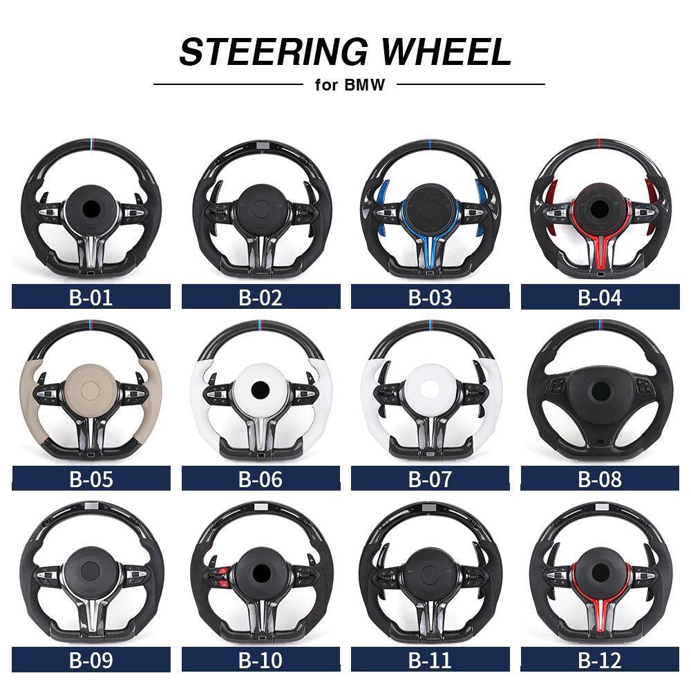M Sport White Leather Carbon Fiber LED Steering Wheel for BMW F10 F20 F22 F30 F80 F82 F87 M5 F90 X5 F15 X5M F95 X6M F96 E90 E93 - YunLexus
