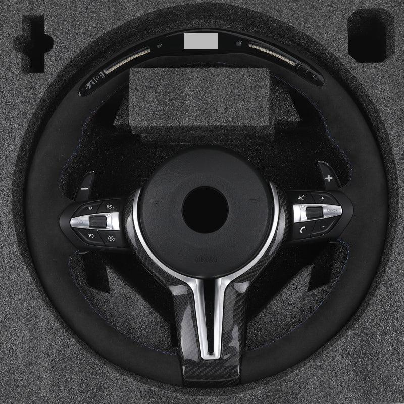 With Carbon Trim Full Alcantara Leather LED Steering Wheel for BMW F30 X5 E70 F15 F20 F22 F25 F32 E90 E92 M3 F80 M4 F82 M5 F10 - YunLexus