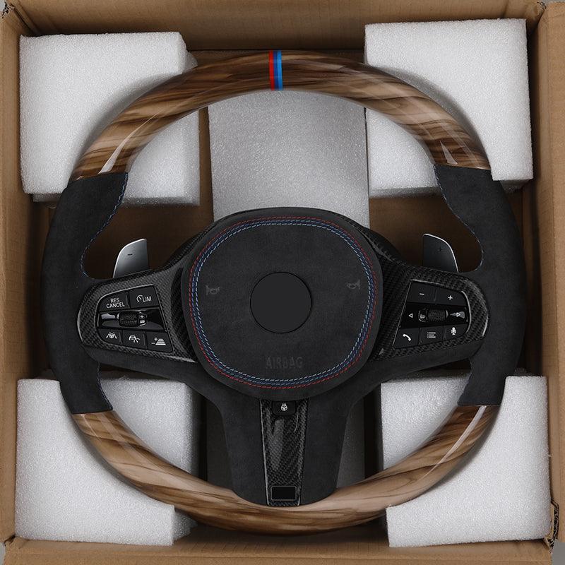 With Carbon Trim Heated Half Alcantara Wooden M Steering Wheel for BMW G01 G05 G07 G11 G12 G20 G22 G30 G80 M3 G81 G82 G83 M4 G87 - YunLexus