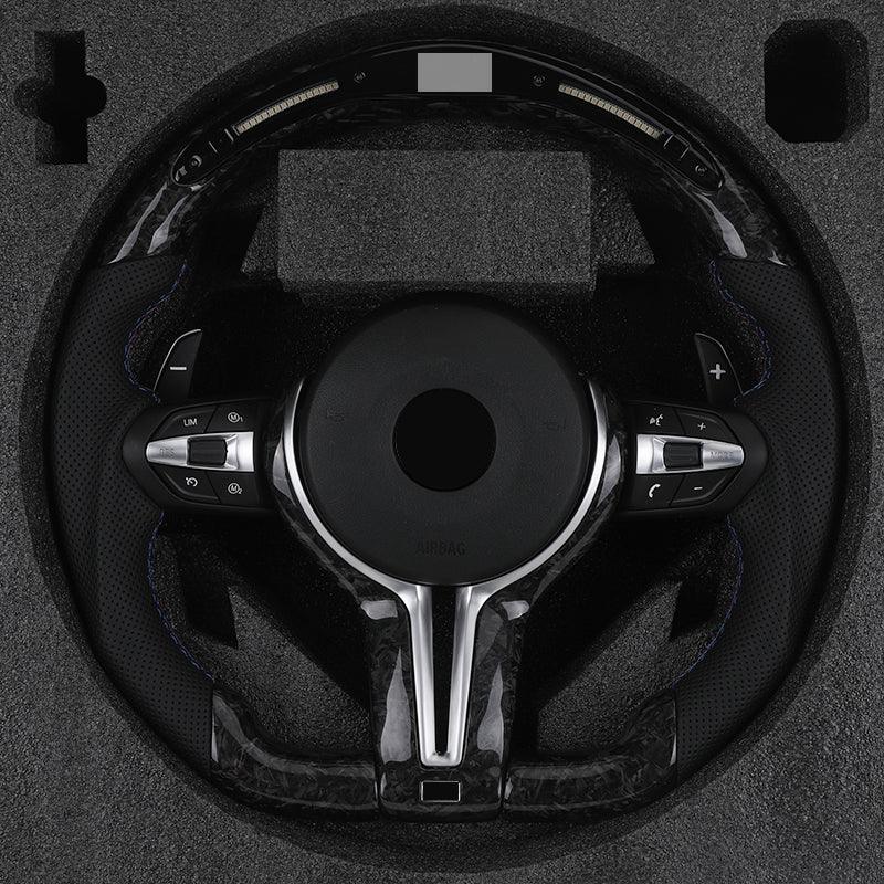 With Forged Carbon Fiber Trim Perforated Leather M Sport LED Steering Wheel for BMW 3 Series F10 F30 E60 E88 E90 F21 F07 F32 F36 - YunLexus