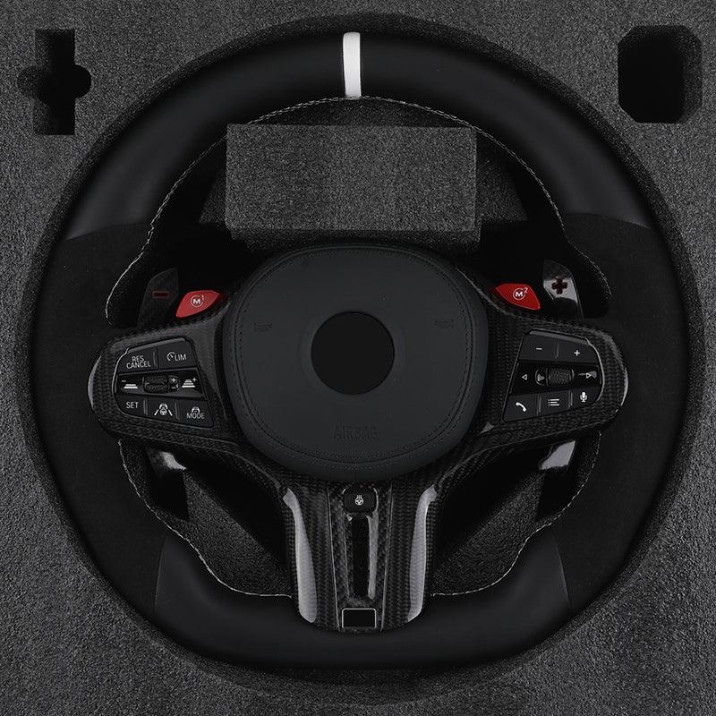 With M1 M2 Button Half Alcantara Leather Steering Wheel for BMW M3 G80 M4 G82 X3 G01 X4 G02 X5 G05 X6 G06 G11 G12 G20 G30 Z4 G29 - YunLexus