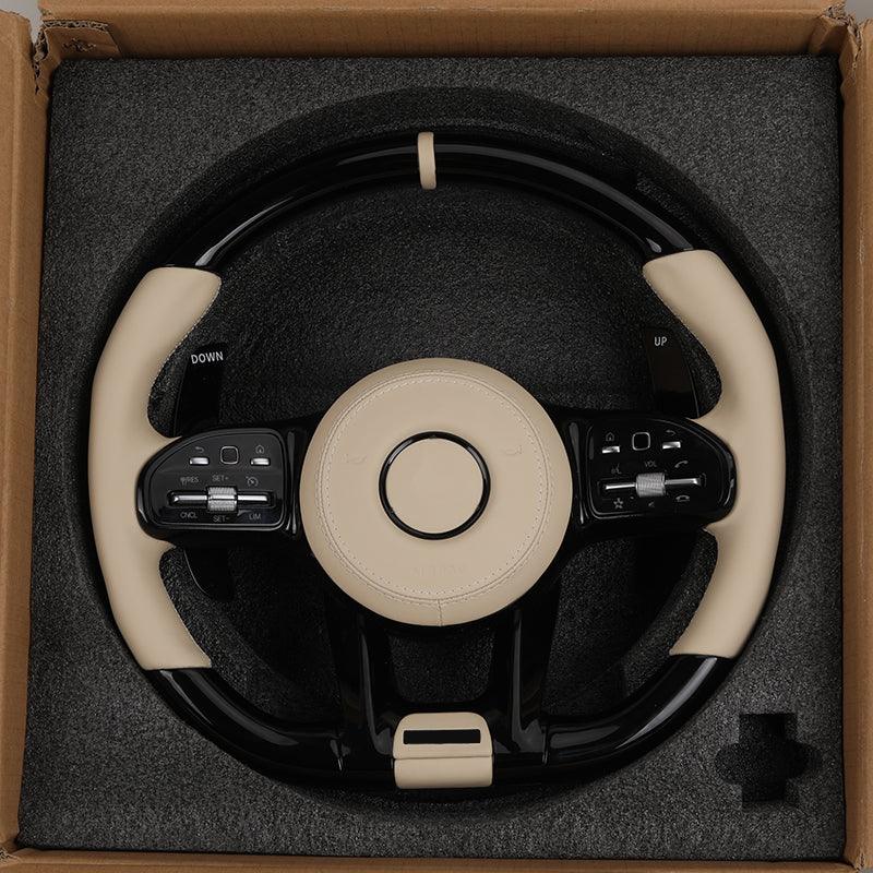 With Piano Black Carbon Fiber Trim Leather Steering Wheel for Mercedes Benz AMG W205 W218 W212 W213 W463 X164 X204 GLS X166 W166 - YunLexus Custom Custom Steering Wheels for Mercedes