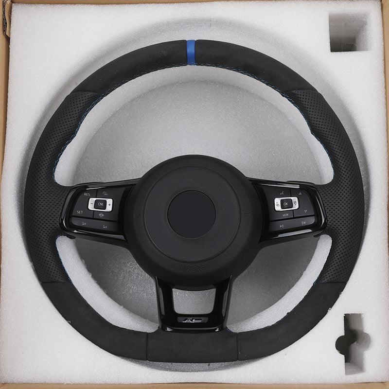 With Piano-black Trim Half Perforated Leather Alcantara Steering Wheel for VW Polo Golf 6 7 7.5 8 R MK6 Mk7 GTI Passat B6 B7 CC - YunLexus Custom Custom Steering Wheels for VW