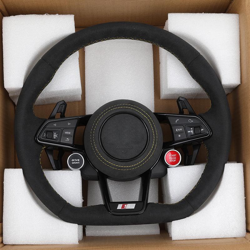 With Start Button S-Line Full Alcantara Leather Steering Wheel for Audi R8 TTRS C6 C7 S7 S4 A4 B8 RS3 SQ5 S5 B9 A6 C8 A3 2018