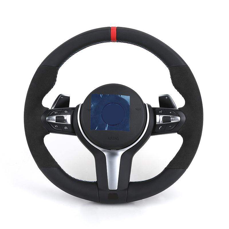 Alcantara Leather Red Top Strip M Sport Lenkrad Volante Steering Wheel for BMW 5 Series F10 F30 X5 E70 F15 F80 E90 E92 F20 F31 - YunLexus