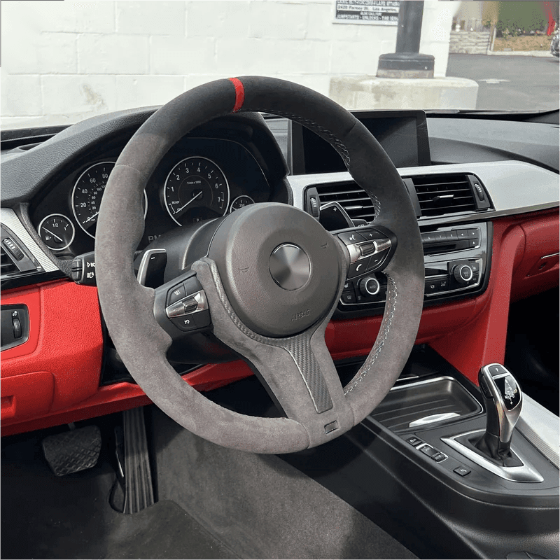 Alcantara Leather Red Top Strip M Sport Lenkrad Volante Steering Wheel for BMW 5 Series F10 F30 X5 E70 F15 F80 E90 E92 F20 F31 - YunLexus