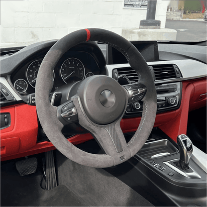 Alcantara Leather Red Top Strip M Sport Lenkrad Volante Steering Wheel for BMW 5 Series F10 F30 X5 E70 F15 F80 E90 E92 F20 F31 - YunLexus