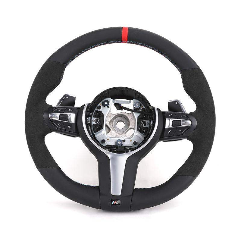 Alcantara Leather Red Top Strip M Sport Lenkrad Volante Steering Wheel for BMW 5 Series F10 F30 X5 E70 F15 F80 E90 E92 F20 F31 - YunLexus