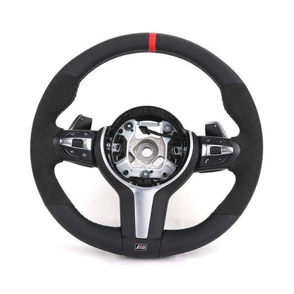 Alcantara Leather Red Top Strip M Sport Lenkrad Volante Steering Wheel for BMW 5 Series F10 F30 X5 E70 F15 F80 E90 E92 F20 F31 - YunLexus