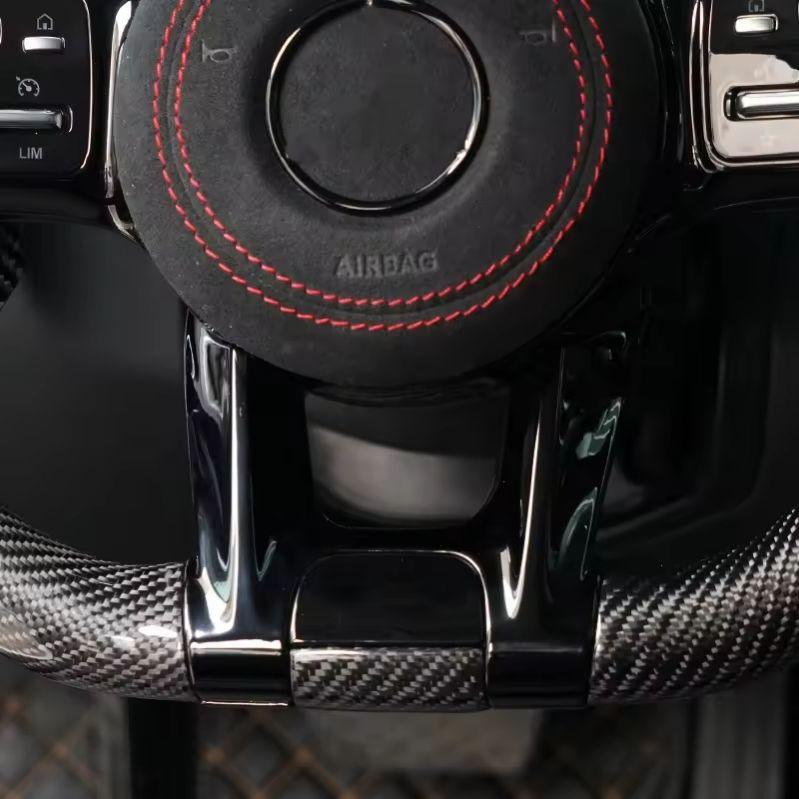 Black Style Half Perforated Leather Carbon Steering Wheel for Mercedes Benz W213 C238 W463 W464 W222 C217 CLS C257 W205 C63 AMG - YunLexus Custom Custom Steering Wheels for Mercedes