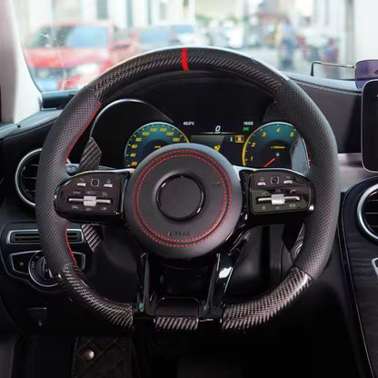 Black Style Half Perforated Leather Carbon Steering Wheel for Mercedes Benz W213 C238 W463 W464 W222 C217 CLS C257 W205 C63 AMG - YunLexus Custom Custom Steering Wheels for Mercedes