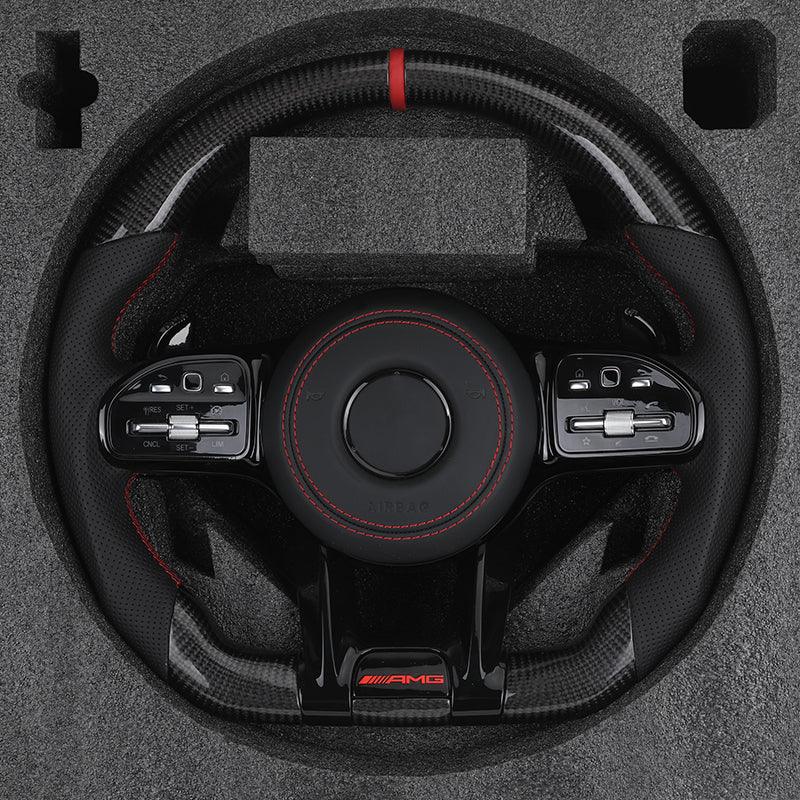 Black Style Half Perforated Leather Carbon Steering Wheel for Mercedes Benz W213 C238 W463 W464 W222 C217 CLS C257 W205 C63 AMG - YunLexus Custom Custom Steering Wheels for Mercedes