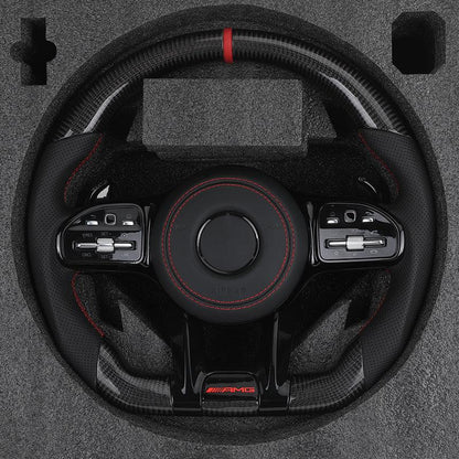 Black Style Half Perforated Leather Carbon Steering Wheel for Mercedes Benz W213 C238 W463 W464 W222 C217 CLS C257 W205 C63 AMG - YunLexus Custom Custom Steering Wheels for Mercedes