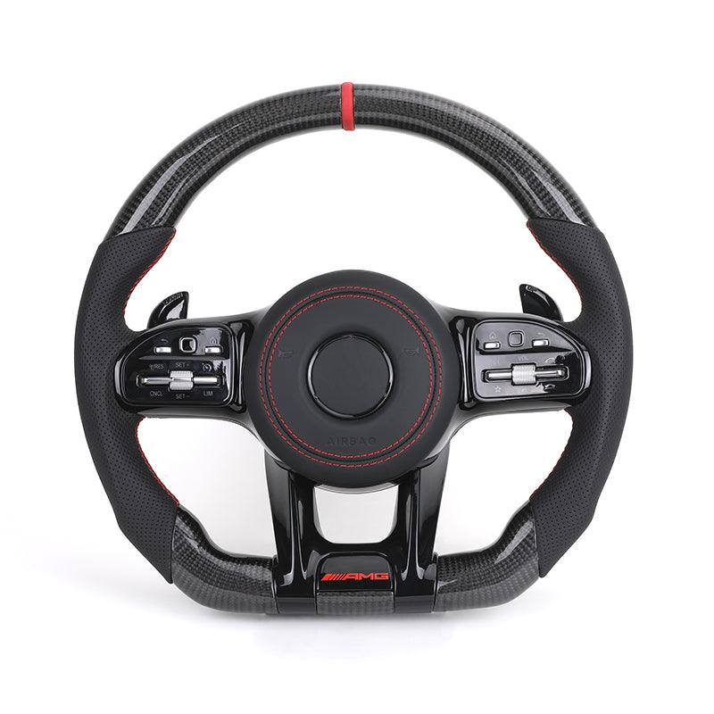 Black Style Half Perforated Leather Carbon Steering Wheel for Mercedes Benz W213 C238 W463 W464 W222 C217 CLS C257 W205 C63 AMG - YunLexus Custom Custom Steering Wheels for Mercedes