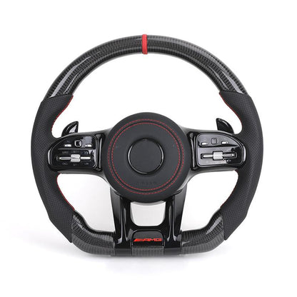 Black Style Half Perforated Leather Carbon Steering Wheel for Mercedes Benz W213 C238 W463 W464 W222 C217 CLS C257 W205 C63 AMG - YunLexus Custom Custom Steering Wheels for Mercedes