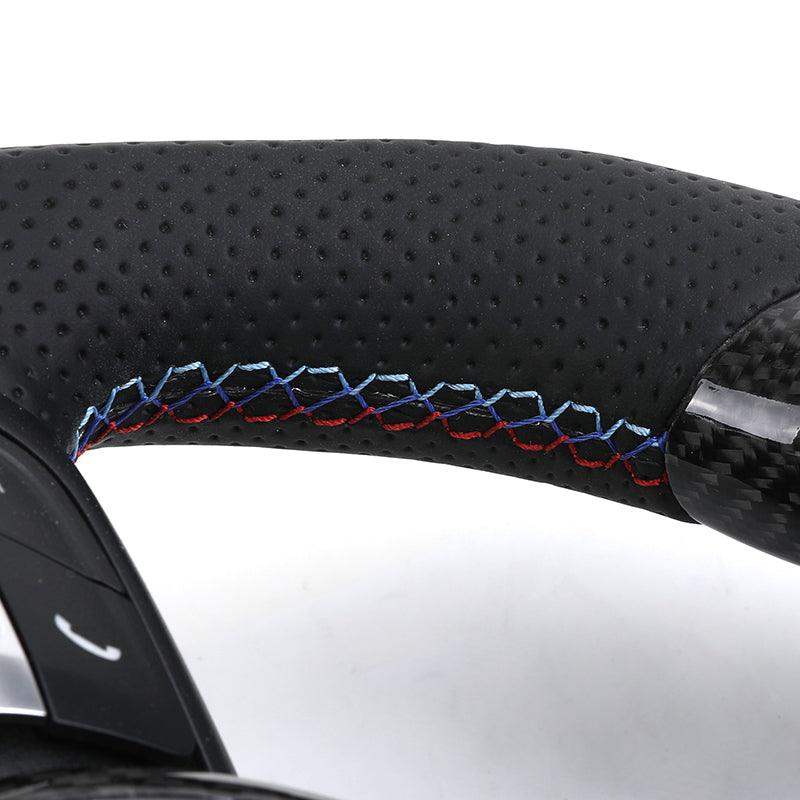 Custom Black Perforated Leather Carbon M Sport Steering Wheel for BMW F10 F30 F31 F32 F20 E92 E60 X6 E71 X5 E70 M3 M4 M5 M6 - YunLexus