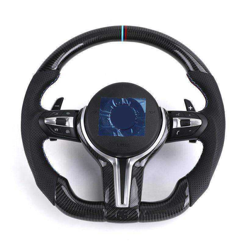 Custom Black Perforated Leather Carbon M Sport Steering Wheel for BMW F10 F30 F31 F32 F20 E92 E60 X6 E71 X5 E70 M3 M4 M5 M6 - YunLexus