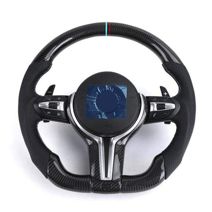 Custom Black Perforated Leather Carbon M Sport Steering Wheel for BMW F10 F30 F31 F32 F20 E92 E60 X6 E71 X5 E70 M3 M4 M5 M6 - YunLexus