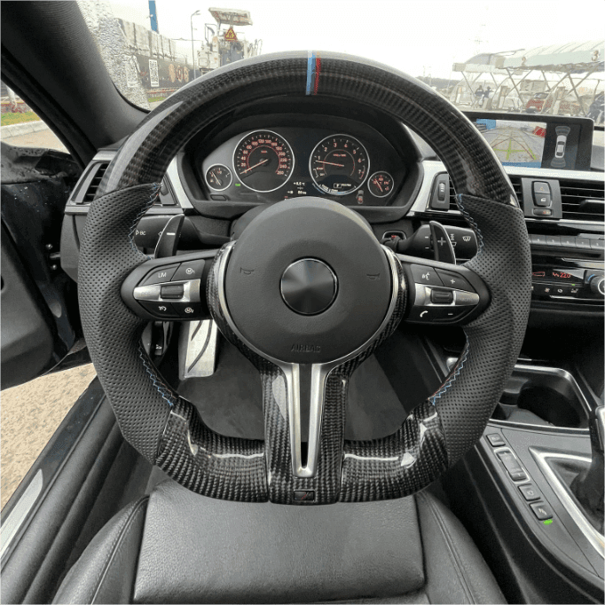 Custom Black Perforated Leather Carbon M Sport Steering Wheel for BMW F10 F30 F31 F32 F20 E92 E60 X6 E71 X5 E70 M3 M4 M5 M6 - YunLexus