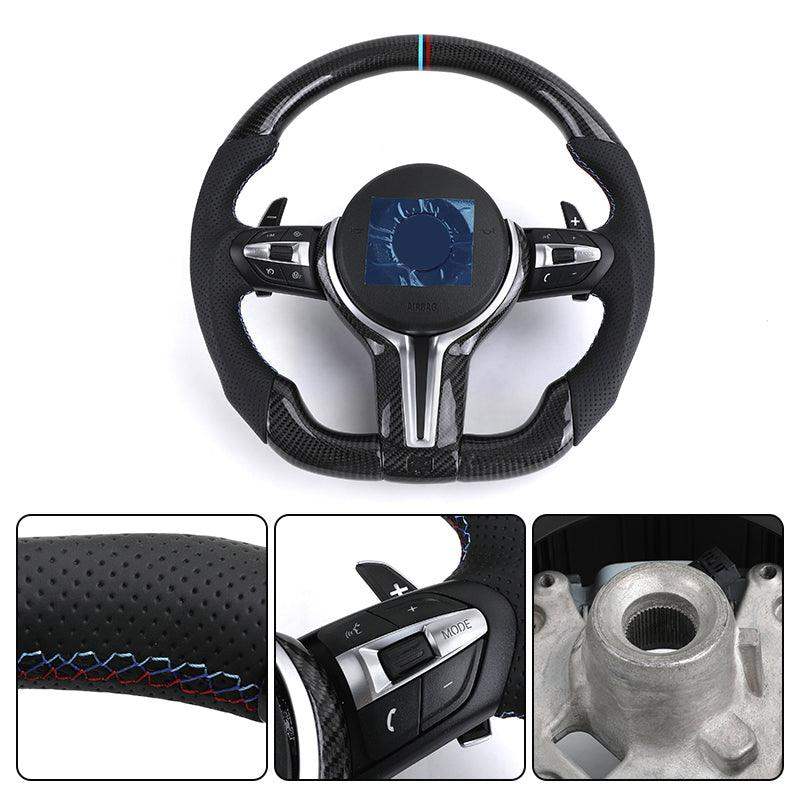 Custom Black Perforated Leather Carbon M Sport Steering Wheel for BMW F10 F30 F31 F32 F20 E92 E60 X6 E71 X5 E70 M3 M4 M5 M6 - YunLexus