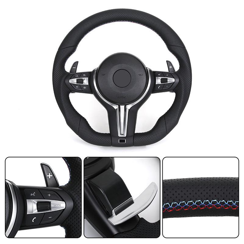 Custom Flat Bottom Full Perforated Leather Steering Wheel for BMW F10 F20 F06 F07 F30 F32 X1 F48 X4 F26 E82 E90 E91 E92 E93 - YunLexus