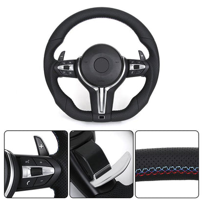 Custom Flat Bottom Full Perforated Leather Steering Wheel for BMW F10 F20 F06 F07 F30 F32 X1 F48 X4 F26 E82 E90 E91 E92 E93 - YunLexus