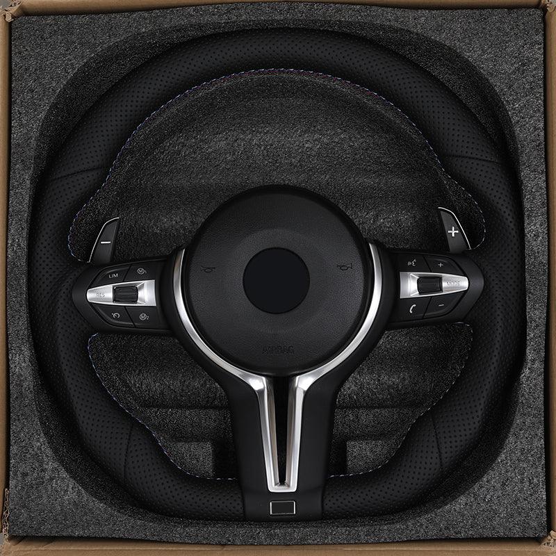 Custom Flat Bottom Full Perforated Leather Steering Wheel for BMW F10 F20 F06 F07 F30 F32 X1 F48 X4 F26 E82 E90 E91 E92 E93 - YunLexus