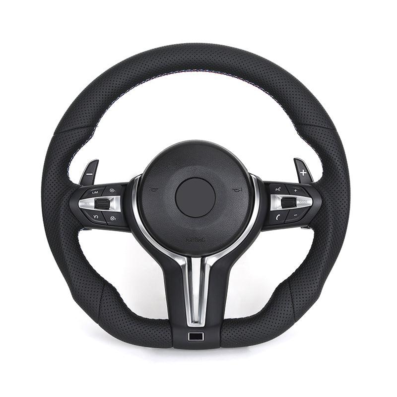 Custom Flat Bottom Full Perforated Leather Steering Wheel for BMW F10 F20 F06 F07 F30 F32 X1 F48 X4 F26 E82 E90 E91 E92 E93 - YunLexus