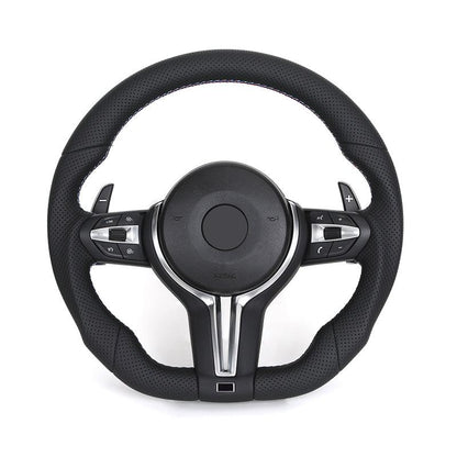 Custom Flat Bottom Full Perforated Leather Steering Wheel for BMW F10 F20 F06 F07 F30 F32 X1 F48 X4 F26 E82 E90 E91 E92 E93 - YunLexus