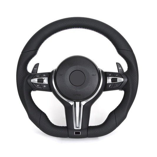 Custom Flat Bottom Full Perforated Leather Steering Wheel for BMW F10 F20 F06 F07 F30 F32 X1 F48 X4 F26 E82 E90 E91 E92 E93 - YunLexus