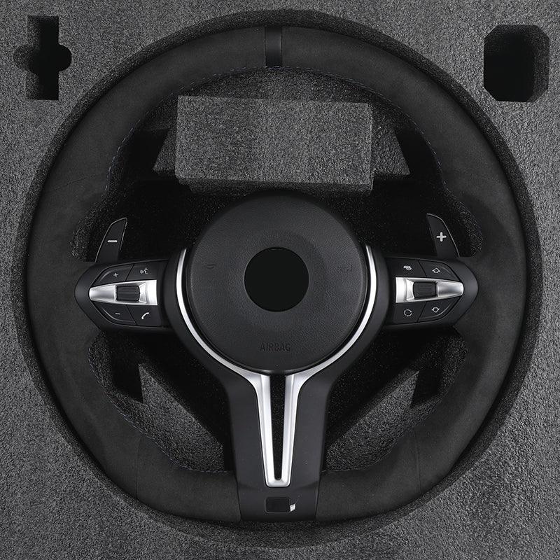 Custom Flat Bottom M Sport Full Alcantara Car Steering Wheel for BMW F10 F30 M5 F90 X1 F48 F22 X5 E70 X6 E71m F16 E60 E90 F01 - YunLexus