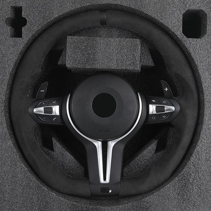 Custom Flat Bottom M Sport Full Alcantara Car Steering Wheel for BMW F10 F30 M5 F90 X1 F48 F22 X5 E70 X6 E71m F16 E60 E90 F01 - YunLexus