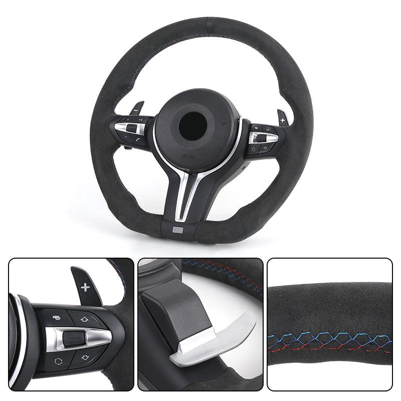 Custom Flat Bottom M Sport Full Alcantara Car Steering Wheel for BMW F10 F30 M5 F90 X1 F48 F22 X5 E70 X6 E71m F16 E60 E90 F01 - YunLexus