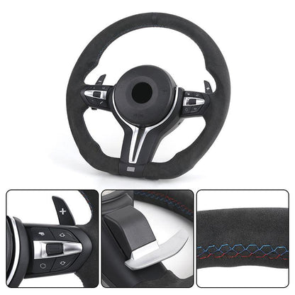 Custom Flat Bottom M Sport Full Alcantara Car Steering Wheel for BMW F10 F30 M5 F90 X1 F48 F22 X5 E70 X6 E71m F16 E60 E90 F01 - YunLexus