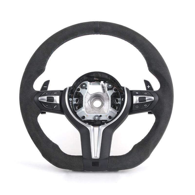 Custom Flat Bottom M Sport Full Alcantara Car Steering Wheel for BMW F10 F30 M5 F90 X1 F48 F22 X5 E70 X6 E71m F16 E60 E90 F01 - YunLexus