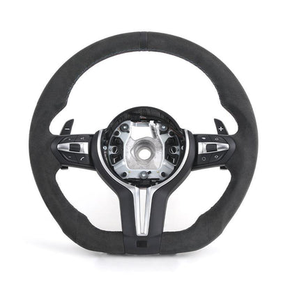 Custom Flat Bottom M Sport Full Alcantara Car Steering Wheel for BMW F10 F30 M5 F90 X1 F48 F22 X5 E70 X6 E71m F16 E60 E90 F01 - YunLexus