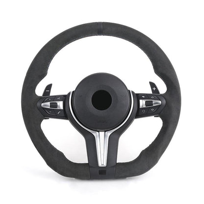 Custom Flat Bottom M Sport Full Alcantara Car Steering Wheel for BMW F10 F30 M5 F90 X1 F48 F22 X5 E70 X6 E71m F16 E60 E90 F01 - YunLexus