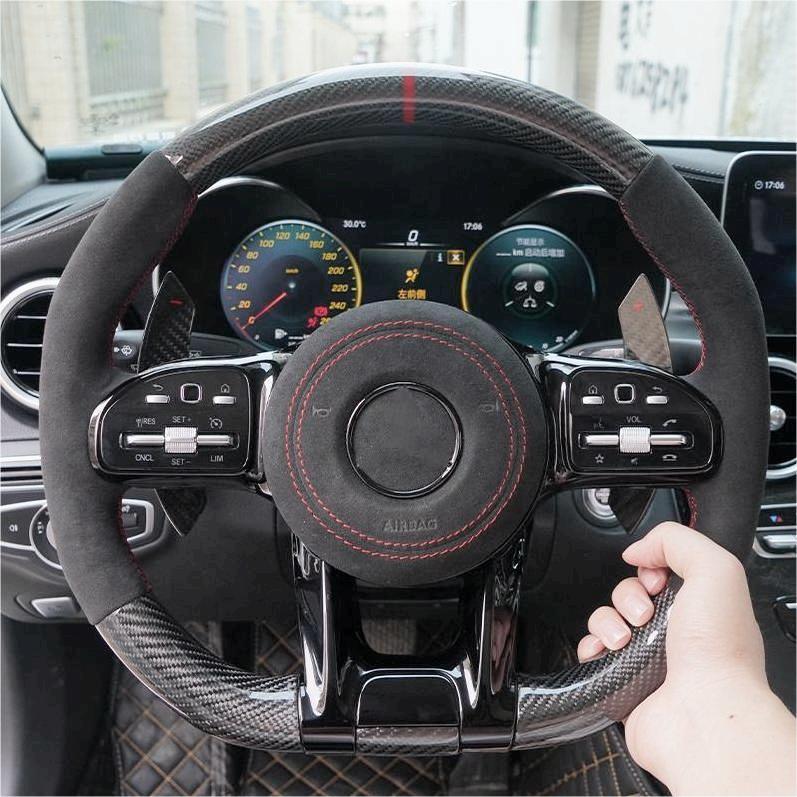 Custom Half Alcantara Carbon Fiber Steering Wheel for Mercedes Benz GL X164 X166 GLC X253 C253 GLS X167 G Wagon W463 G63 AMG - YunLexus Custom Custom Steering Wheels for Mercedes