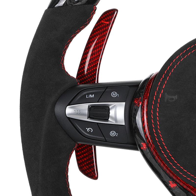 Custom Half Alcantara Red Forged Carbon LED Steering Wheel for BMW F01 F07 F10 F30 F31 F36 X5 F15 X6 F16 F80 F82 F85 F87 F90 - YunLexus