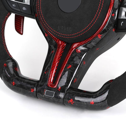 Custom Half Alcantara Red Forged Carbon LED Steering Wheel for BMW F01 F07 F10 F30 F31 F36 X5 F15 X6 F16 F80 F82 F85 F87 F90 - YunLexus
