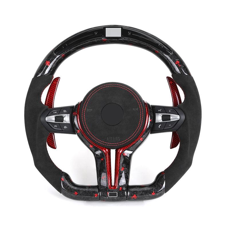 Custom Half Alcantara Red Forged Carbon LED Steering Wheel for BMW F01 F07 F10 F30 F31 F36 X5 F15 X6 F16 F80 F82 F85 F87 F90 - YunLexus