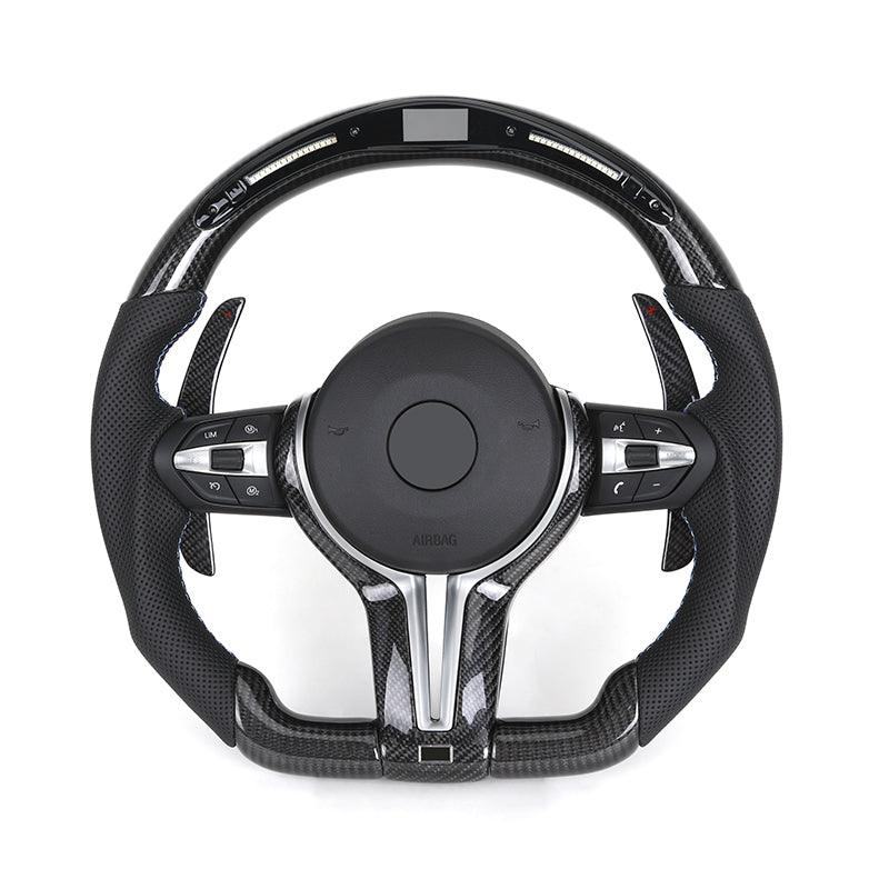 Custom Half Perforated Leather Carbon Fiber LED Steering Wheel for BMW F06 F12 F13 M6 F10 F30 F80 M3 F82 M4 M2 F87 M5 F90 E90 - YunLexus