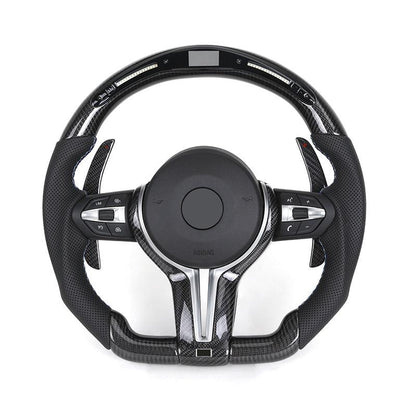 Custom Half Perforated Leather Carbon Fiber LED Steering Wheel for BMW F06 F12 F13 M6 F10 F30 F80 M3 F82 M4 M2 F87 M5 F90 E90 - YunLexus