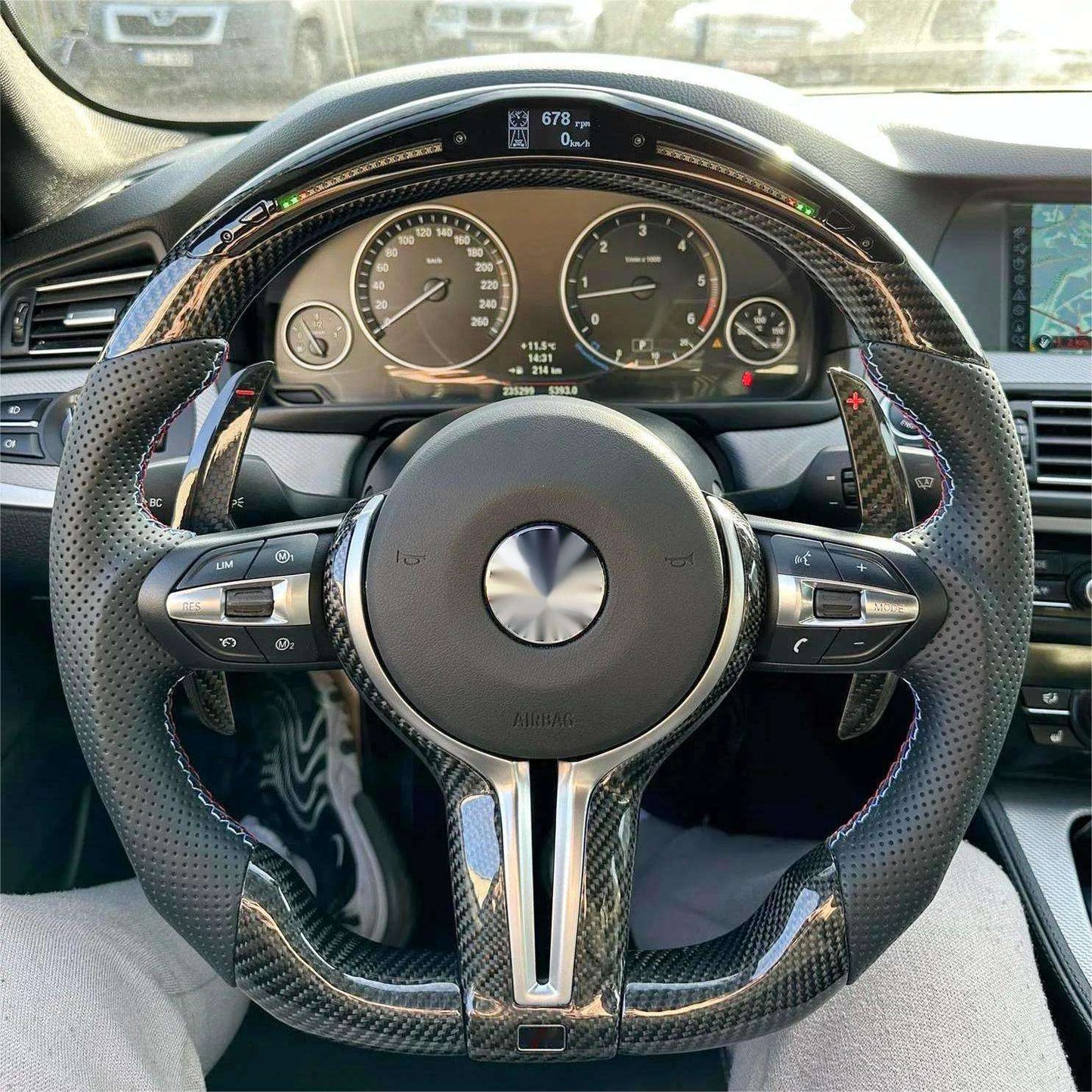 Custom Half Perforated Leather Carbon Fiber LED Steering Wheel for BMW F06 F12 F13 M6 F10 F30 F80 M3 F82 M4 M2 F87 M5 F90 E90 - YunLexus