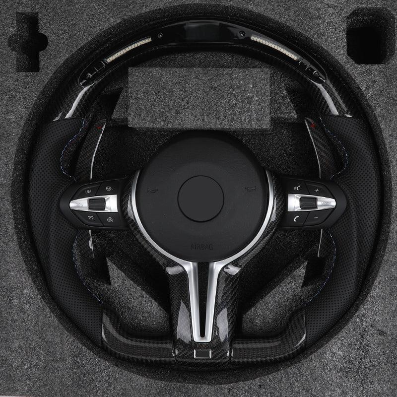 Custom Half Perforated Leather Carbon Fiber LED Steering Wheel for BMW F06 F12 F13 M6 F10 F30 F80 M3 F82 M4 M2 F87 M5 F90 E90 - YunLexus
