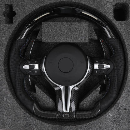 Custom Half Perforated Leather Carbon Fiber LED Steering Wheel for BMW F06 F12 F13 M6 F10 F30 F80 M3 F82 M4 M2 F87 M5 F90 E90 - YunLexus